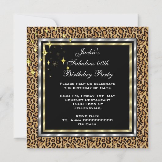 Elegant Leopard Black Silver Gold Birthday Kaart (Achterkant)