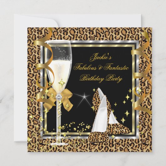 Elegant Leopard Black Silver Gold Birthday Kaart (Voorkant)