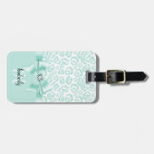 Elegant Leopard Bow & Diamond Personalized Girly Bagagelabel (Voorkant horizontaal)