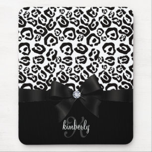 Elegant Leopard Bow & Diamond Personalized Girly Muismat