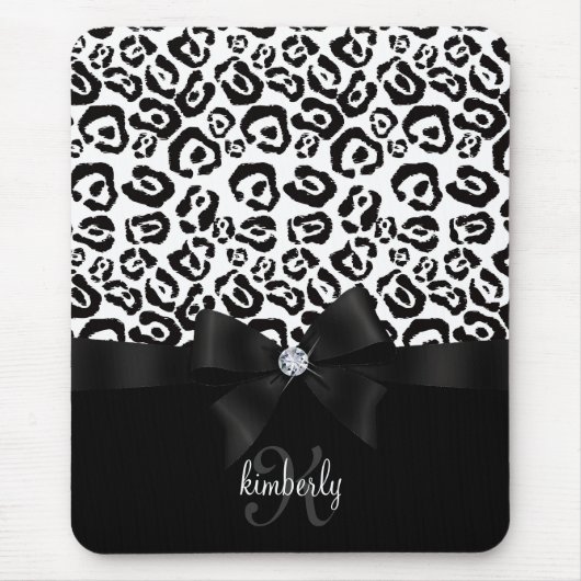 Elegant Leopard Bow & Diamond Personalized Girly Muismat (Voorkant)