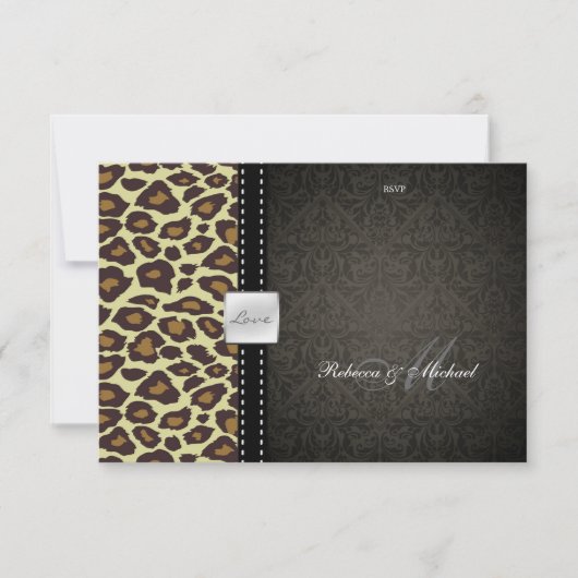 Elegant Leopard-/Damask RSVP-kaart RSVP Kaartje (Voorkant)