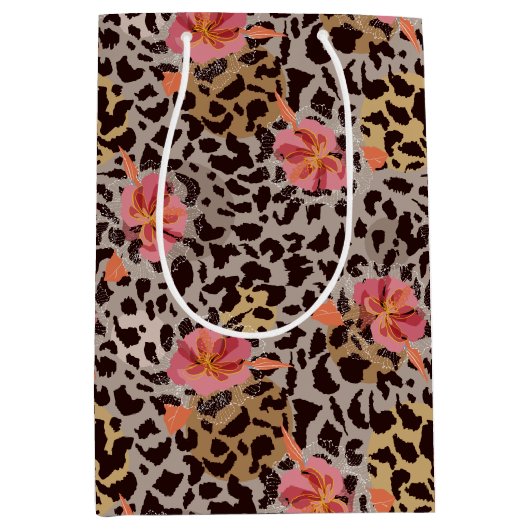 Elegant Leopard Floral Medium Cadeauzakje (Voorkant)