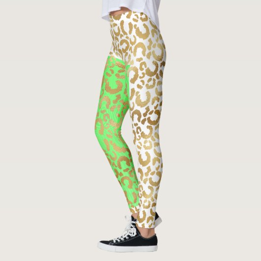 Elegant Leopard Gold White Animal Print Leggings (Links)