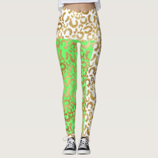 Elegant Leopard Gold White Animal Print Leggings