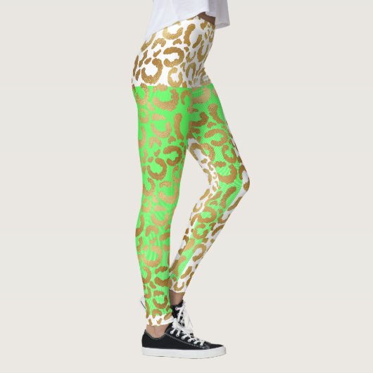 Elegant Leopard Gold White Animal Print Leggings (Rechts)