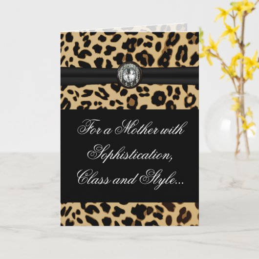 Elegant Leopard Jewel Moederdag Greeting Kaart (Gele Bloem)