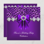 Elegant Leopard Paars Bow Diamonds Kaart (Voorkant / Achterkant)