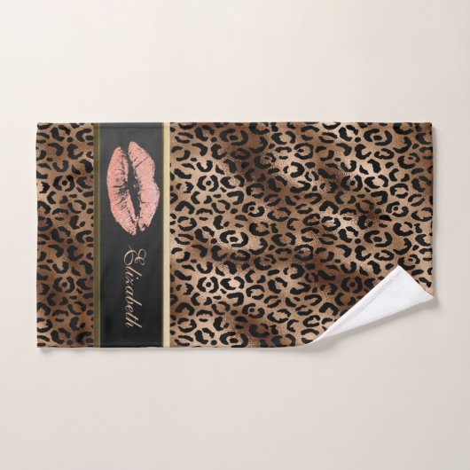 Elegant leopard Pattern Glitter Lips Bad Handdoek (Handdoek)