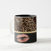 Elegant leopard Pattern Glitter Lips Tweekleurige Koffiemok (Voorkant links)