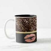 Elegant leopard Pattern Glitter Lips Tweekleurige Koffiemok (Links)