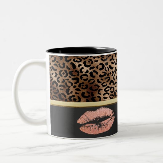 Elegant leopard Pattern Glitter Lips Tweekleurige Koffiemok (Links)
