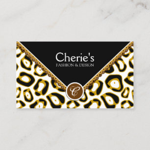Elegant Leopard Print and Lace Monogram Visitekaartje