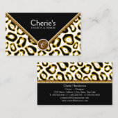 Elegant Leopard Print and Lace Monogram Visitekaartje (Voorkant / Achterkant)