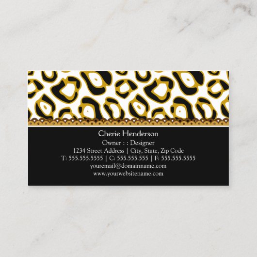 Elegant Leopard Print and Lace Monogram Visitekaartje (Achterkant)