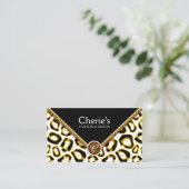 Elegant Leopard Print and Lace Monogram Visitekaartje (Staand voorkant)