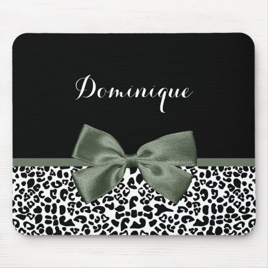 Elegant Leopard print donkergroen lint met naam Muismat (Voorkant)