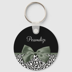 Elegant Leopard print donkergroen lint met naam Sleutelhanger