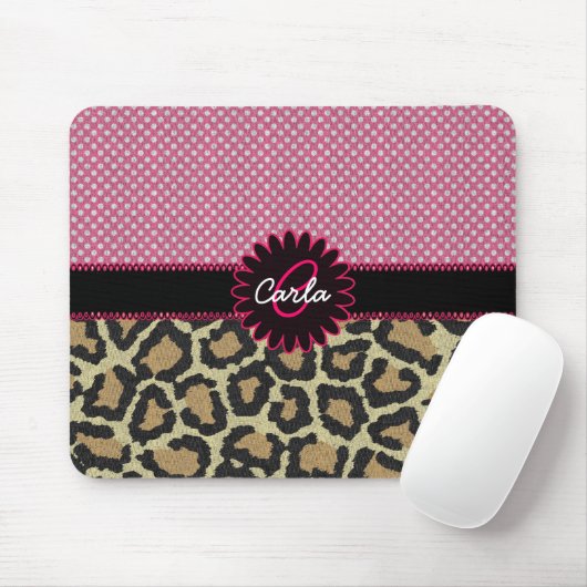 Elegant Leopard Print en Polka Dot Monogram Muismat (Met muis)