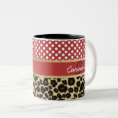 Elegant Leopard Print en Polka Dot Monogram Tweekleurige Koffiemok (Voorkant rechts)