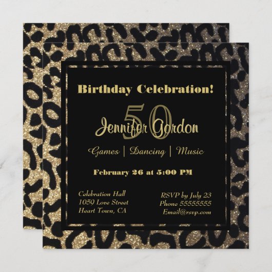 Elegant Leopard Print Glitter Kaart (Voorkant / Achterkant)