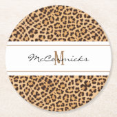 Elegant Leopard Print Monogram aangepast Ronde Kartonnen Onderzetter (Voorkant)