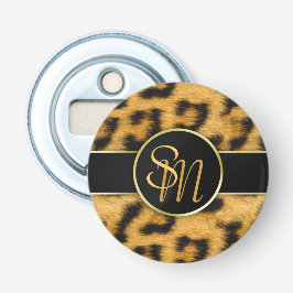 Elegant Leopard Print Monogram - Bottle Open Button Flesopener