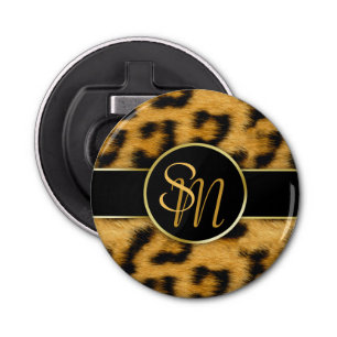 Elegant Leopard Print Monogram - Bottle Open Button Flesopener