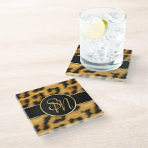 Elegant Leopard Print Monogram - Glass Onderzetter