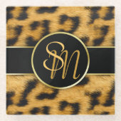 Elegant Leopard Print Monogram - Glass Onderzetter Glazen Onderzetter (Voorkant)
