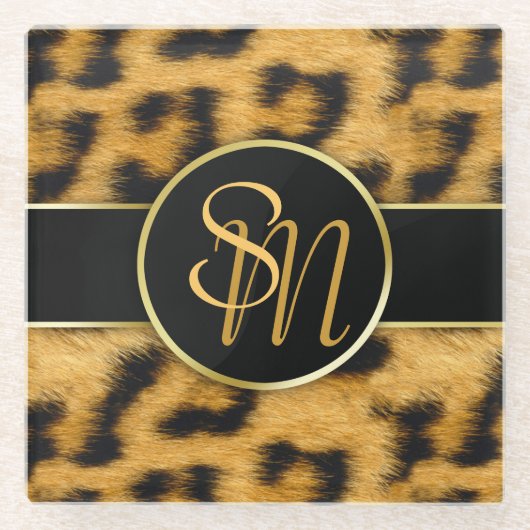Elegant Leopard Print Monogram - Glass Onderzetter Glazen Onderzetter (Voorkant)