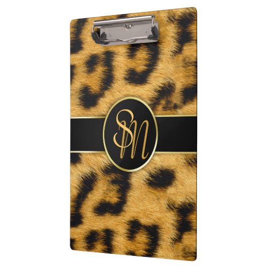 Elegant Leopard Print Monogram - Klembord (Links)