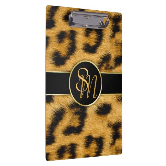 Elegant Leopard Print Monogram - Klembord (Rechts)