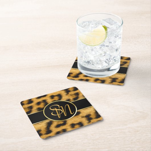 Elegant Leopard Print Monogram - Papieren Onderzet Kartonnen Onderzetters (Insitu)