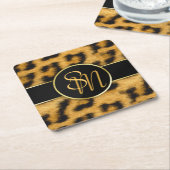 Elegant Leopard Print Monogram - Papieren Onderzet Kartonnen Onderzetters (Schuin)
