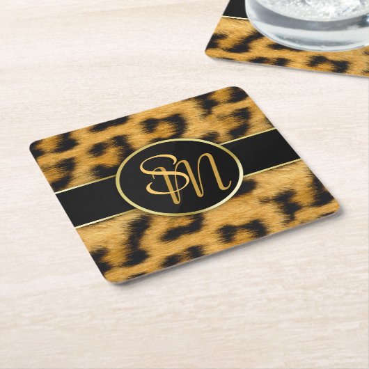 Elegant Leopard Print Monogram - Papieren Onderzet Kartonnen Onderzetters (Schuin)
