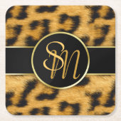 Elegant Leopard Print Monogram - Papieren Onderzet Kartonnen Onderzetters (Voorkant)