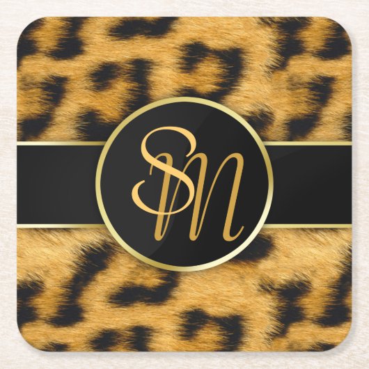 Elegant Leopard Print Monogram - Papieren Onderzet Kartonnen Onderzetters (Voorkant)