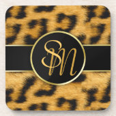 Elegant Leopard Print Monogram - Plastic Onderzett Drankjes Onderzetter (Voorkant)