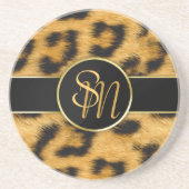 Elegant Leopard Print Monogram - Sandstone Onderze Zandsteen Onderzetter (Voorkant)