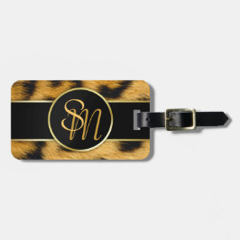 Elegant Leopard Print Monogram Script Bagagelabel