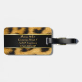 Elegant Leopard Print Monogram Script Bagagelabel (Achterkant horizontaal)