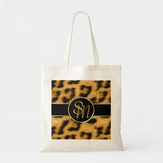 Elegant Leopard Print Monogram Script Budget Tas (Voorkant)