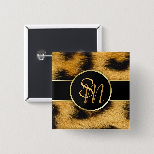 Elegant Leopard Print Monogram script - Button (Voorkant /achterkant)