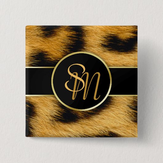 Elegant Leopard Print Monogram script - Button (Voorkant)