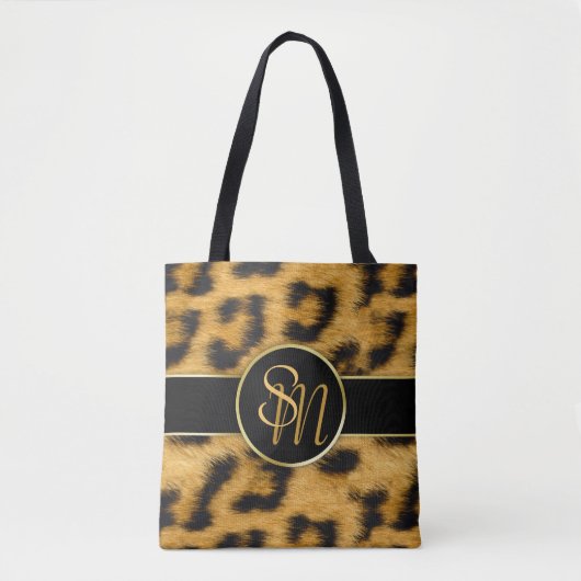 Elegant Leopard Print Monogram Script - Canvas tas (Voorkant)