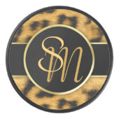 Elegant Leopard Print Monogram Script Hockey Puck (Voorkant)