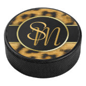 Elegant Leopard Print Monogram Script Hockey Puck (3/4)