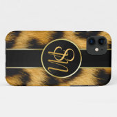 Elegant Leopard Print Monogram Script iPhone Case (Achterkant (horizontaal))