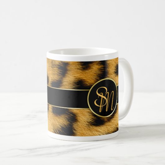 Elegant Leopard Print Monogram script - Mok (Voorkant rechts)
